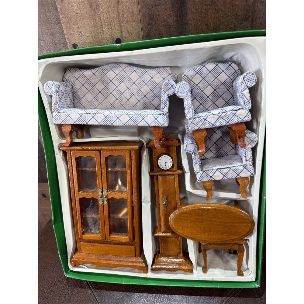 Three Hands Corp Wooden Dollhouse Furniture Living Room Set 1:12 Scale + Extra